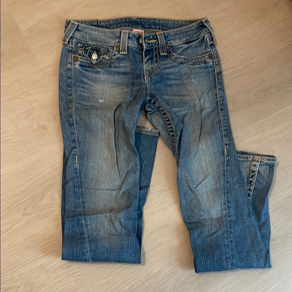 True Religion Women's Straight Leg Blue Jeans